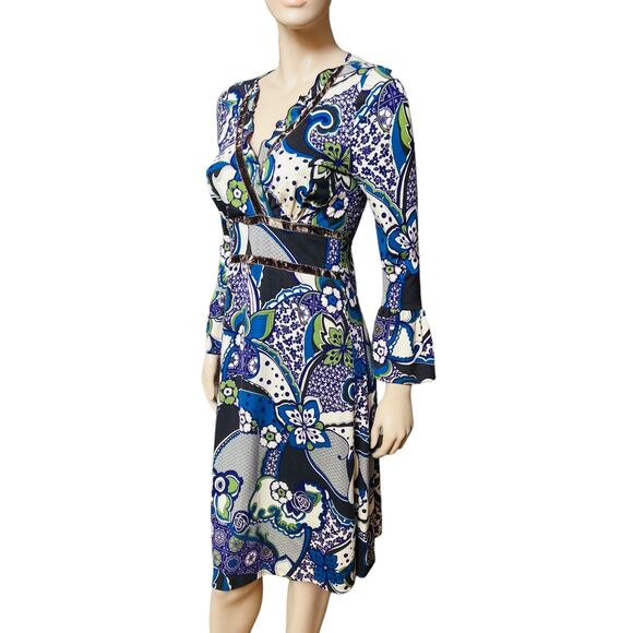 Sinequanone Paisley Print Midi Dress Long Sleeves with Bell Cuff Size 2 - Picture 4 of 13